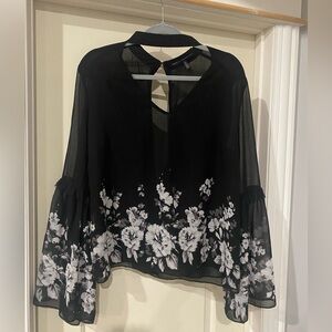 White House Black Market Black and White Floral Blouse